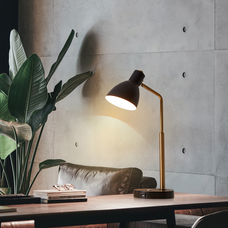 北欧轻奢时尚经典黑白学习台灯工作充电写字房间阅读触摸节能灯具