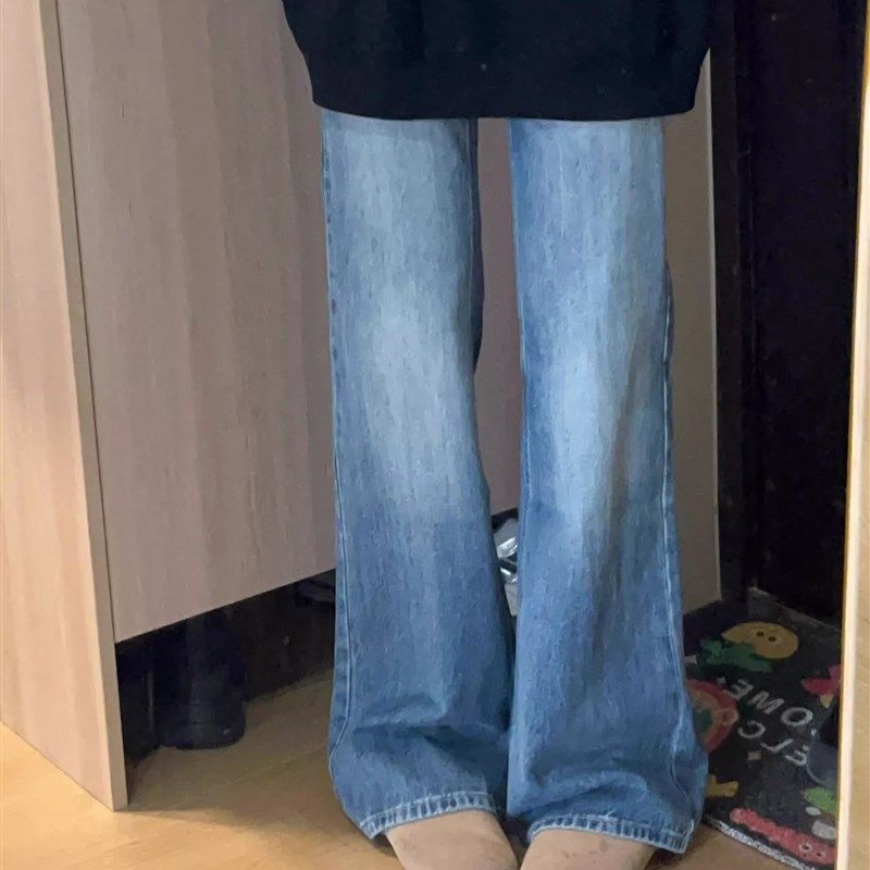 设计感中低腰微喇叭牛仔裤女秋季新款美式复古蓝宽松显瘦垂感裤子