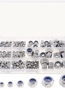 跨境 175PCS盒装 304不锈钢/尼龙 公制 自锁锁紧防脱六角螺母