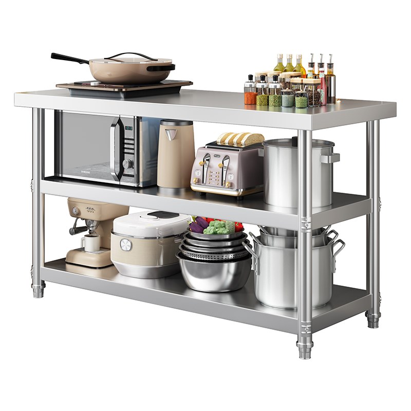 加厚不锈钢商用工作台双层厨房案板操作台饭店切菜桌子打包打荷台