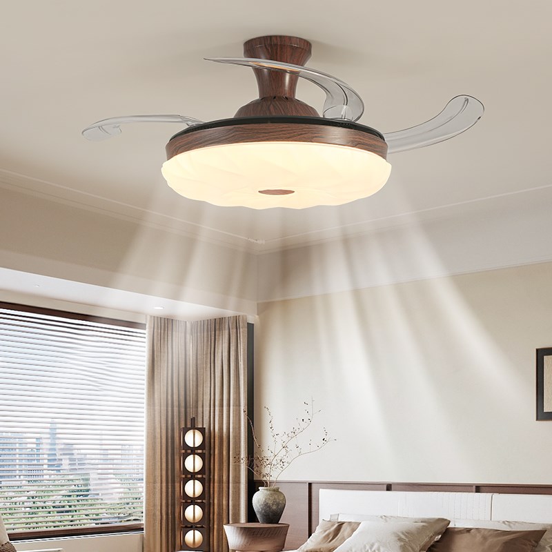 风扇灯新款中古奶油风胡桃木色灯扇两用静音隐形卧室吸顶电扇灯