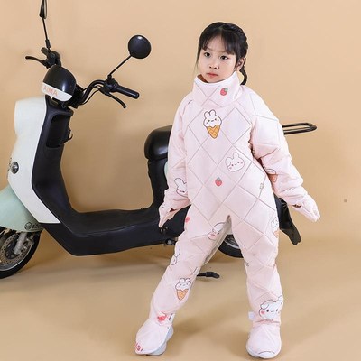 儿童后座电动车挡风衣保暖神器护腿冬季加厚加绒电瓶车防风被斗篷