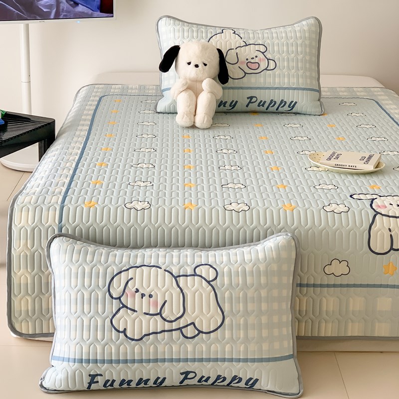 云朵小狗软糯凉感丝乳胶凉席2三件套 少女卡通裸睡空调软席凉席子