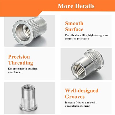 跨境185PCS 盒装 M3-M10/304不锈钢铆钉平头螺纹螺母组合套件