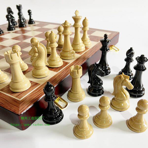 国际象棋实木质棋盘超大号金属棋子西洋棋chess比赛专用王高11cm