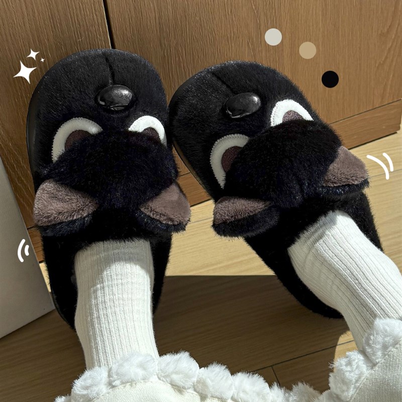 卡通可爱小狗棉拖鞋女居家室内2025冬季新款防滑可外穿情侣棉拖男