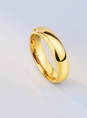 玫瑰金戒指情侣一对简约钨金单y身食指尾戒个性男士反光K金素圈女