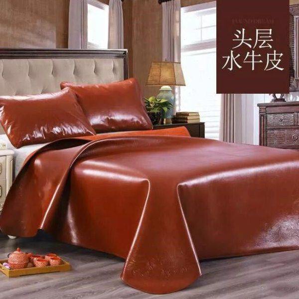 头层水牛皮凉席软硬席1.5m 1.8米床加厚牛皮席三件套夏季真皮席子