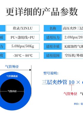 邦特尔PU气管夹纱管高压包纱软管空压机气管8x5mm10x6.5 12x8耐压