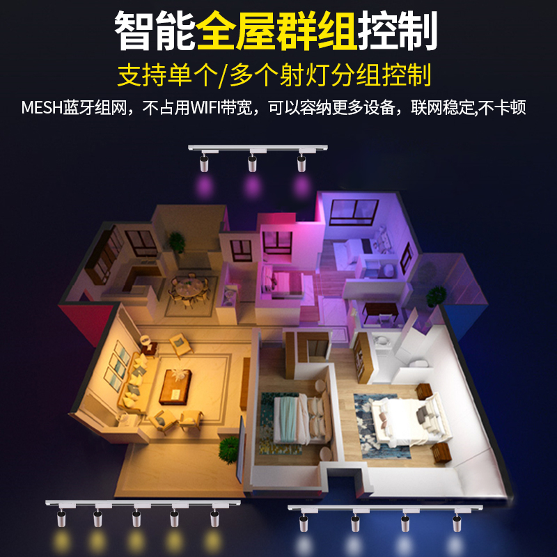舞蹈室蓝牙智能RGBCW全色彩轨道射灯跳舞氛围渲染照明一体导轨灯