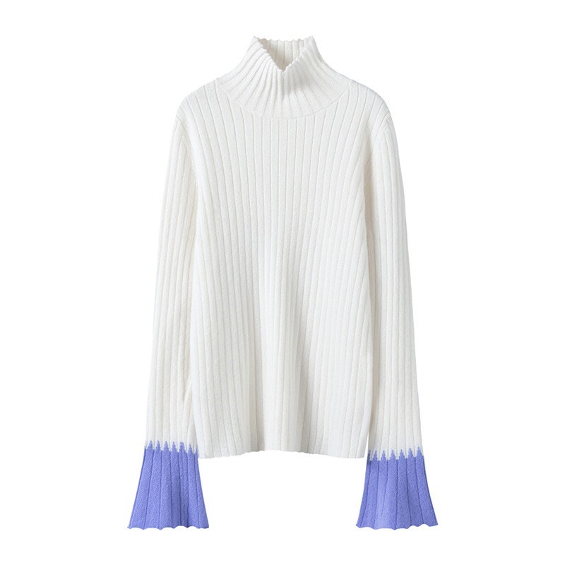 版型非常优秀!喇叭袖高领羊绒衫女纯羊绒毛衣针织打底衫ZJ22195