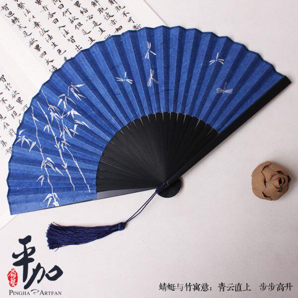 平加扇艺 蜻蜓竹雕纸扇坤扇中国风传统扇工艺扇 手工扇