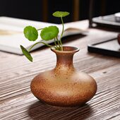 新中式 饰小花插花器摆件 复古陶瓷小花瓶茶室桌面水培铜钱草禅意装