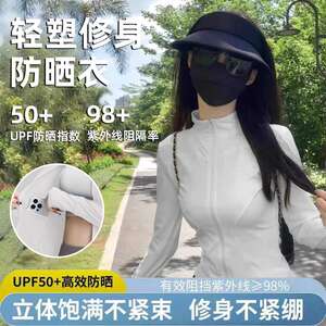 白色冰丝防晒女款夏季2026新款修身防晒服开衫防紫外线短款外套女