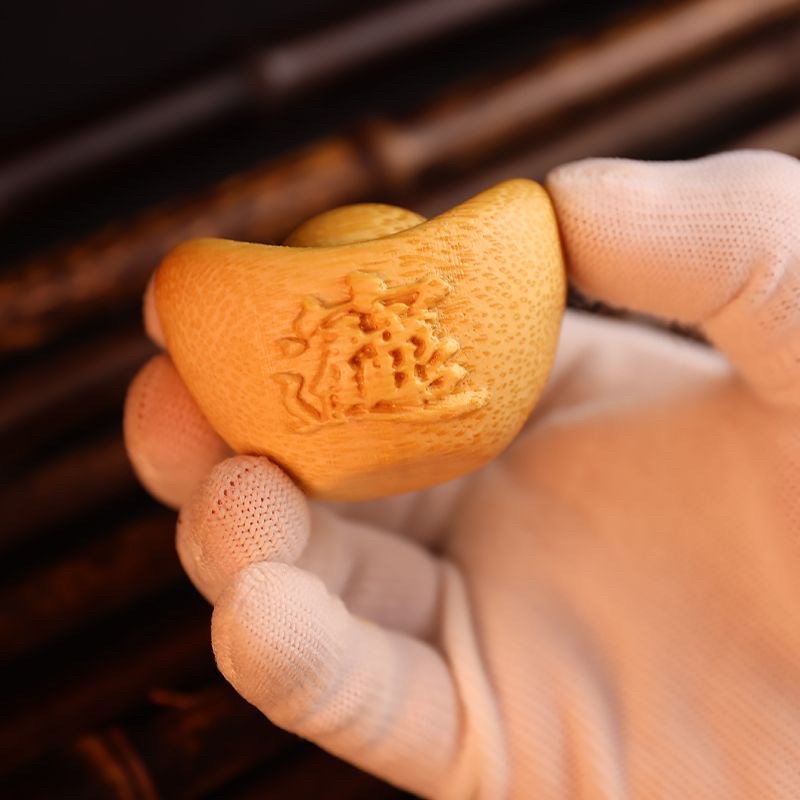 龙血金丝竹雕办公室玩物招财宝锭柄片实N心竹盘玩物摆件送礼