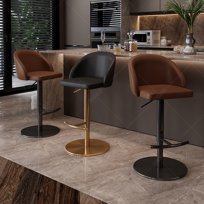 吧台凳酒吧椅轻奢家用吧凳无靠背不锈钢K可升降旋转高脚凳吧台椅