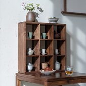黑胡桃方茶室家具禅意榫卯瓷器九宫架置物架格格实木多宝格免漆