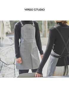 黑色灰色牛仔工作围裙咖啡师背带y裙花艺园艺餐厅发型师工作服log