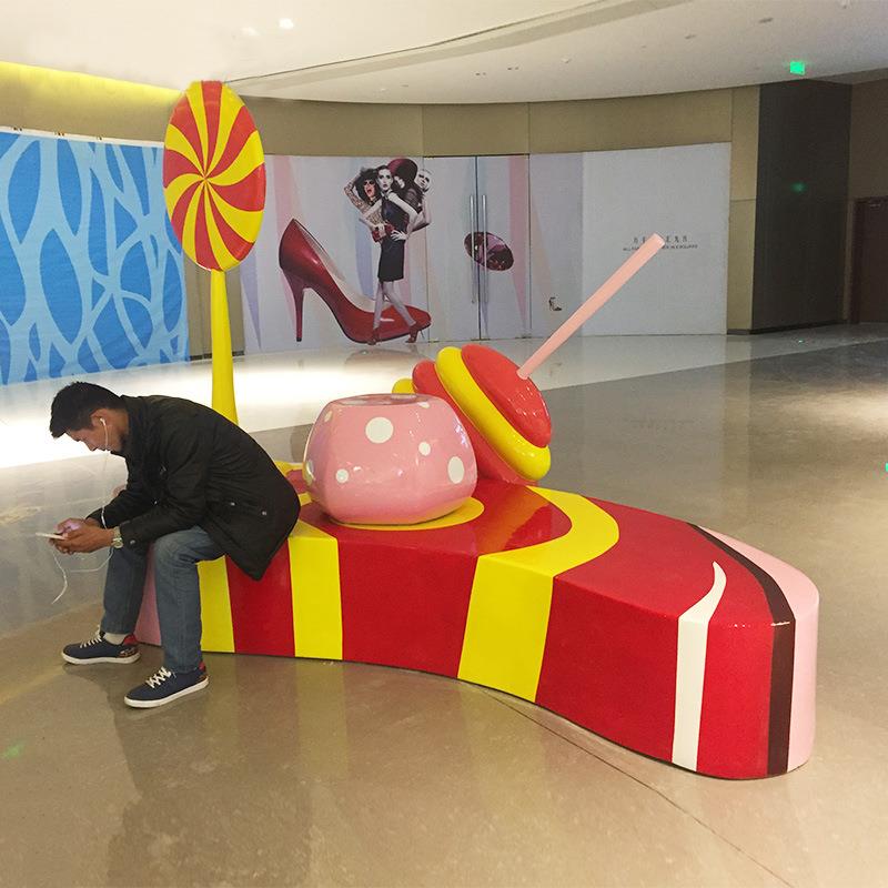 玻璃钢糖果造型座椅彩绘创意卡通蜂蜜坐凳商场户外广场美陈休息椅
