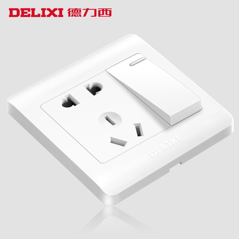 德力西五孔插座带开关86型暗装1一开5五孔一位双控单开二三插电源