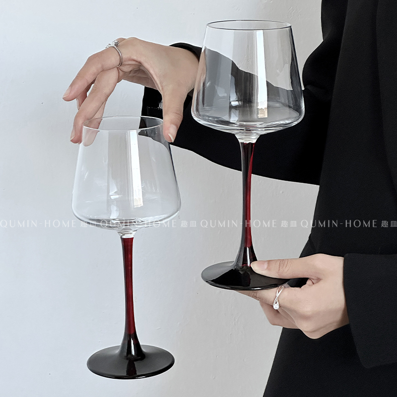 趣皿*红领结勃艮第红酒杯轻奢高档高脚杯大肚葡萄酒杯玻璃酒杯子