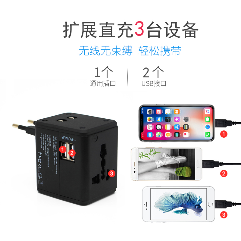 万能转换器双USB充电旅行用品全球通用插头小插座欧洲澳洲旅游