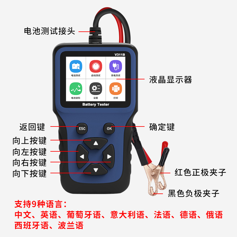 汽车蓄电池检测仪电瓶寿命内阻容量测试仪电池电压波形数显测量仪