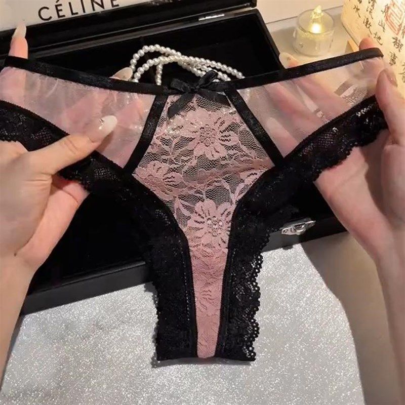 微醺蜜桃内裤女蕾丝网纱镂空性感低腰高弹纯棉底裆干爽透气丁字裤