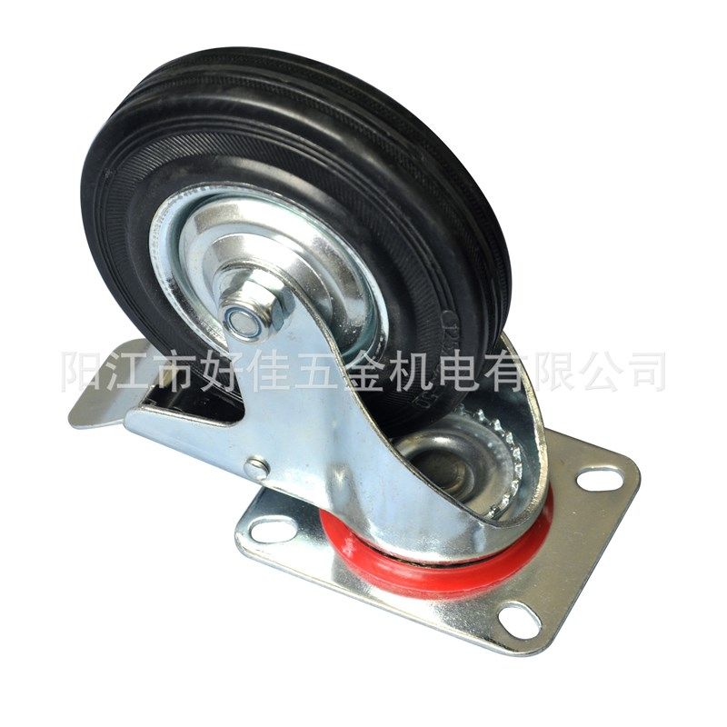 源头工厂直供125mm欧洲款平板双刹高耐磨橡胶工业脚轮