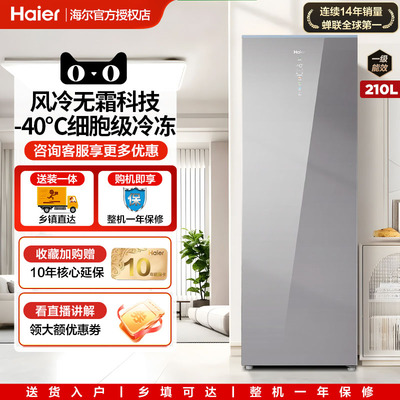 海尔210L立式冰柜小型家用冷柜冷冻风冷无霜一级能效抽屉式侧开门
