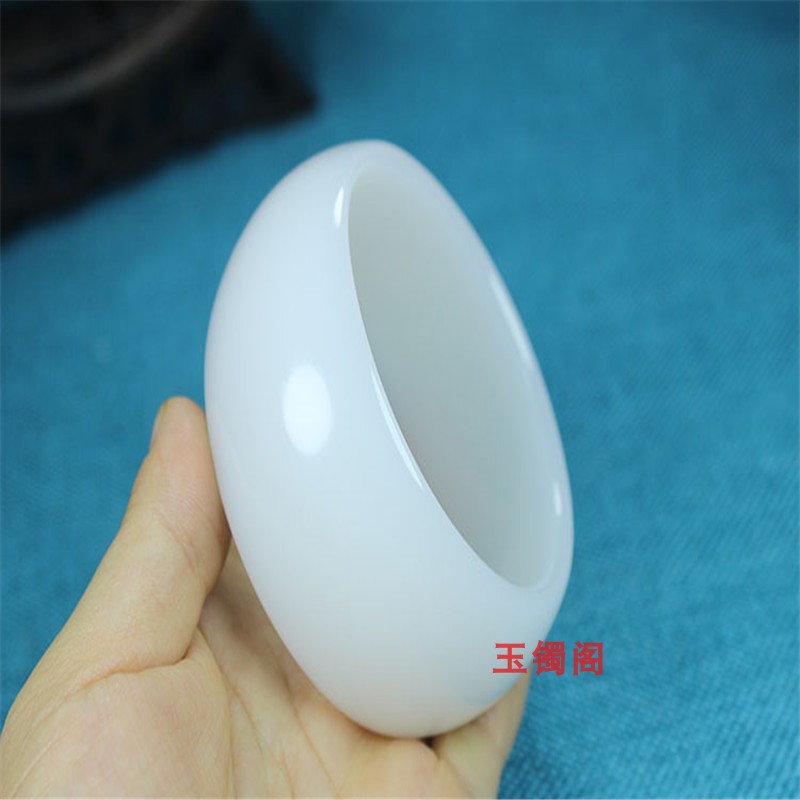 新疆和田玉白玉手镯宽版加宽加大手镯轮胎版白玉手镯玉石镯子