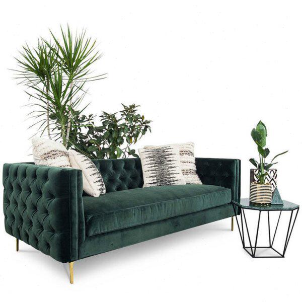 地中海墨绿色布艺三人沙发客厅小户型实木咖啡厅会客单双三人组合