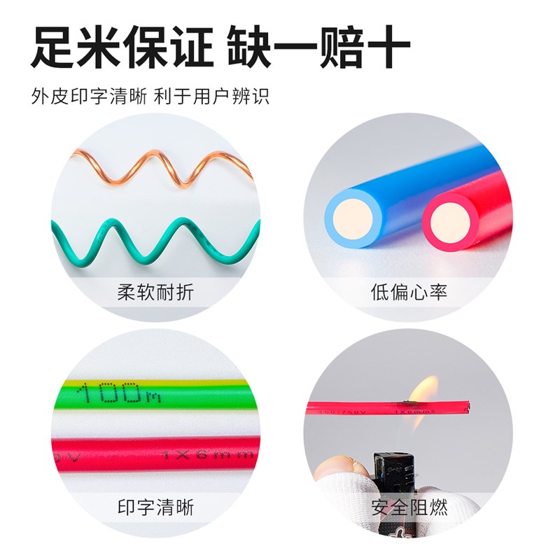 国标BV家用电线1/1.5/2.5/4/6平方单股铜芯电线阻燃足方10米散剪
