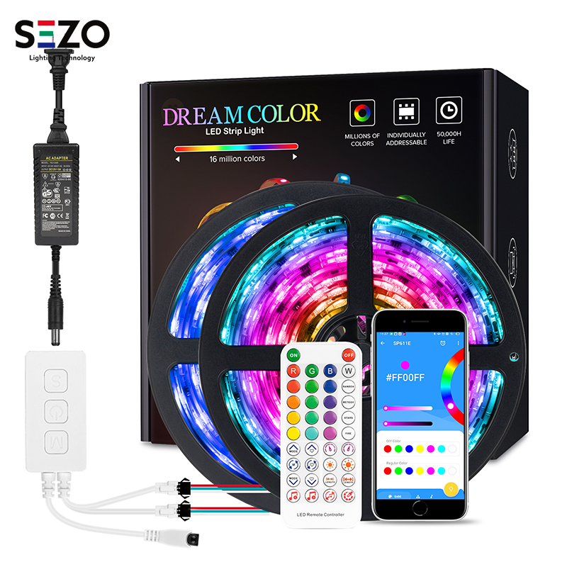 新品SP611E幻彩WS2811支持蓝牙APP音乐遥控多种变化模式灯带套装