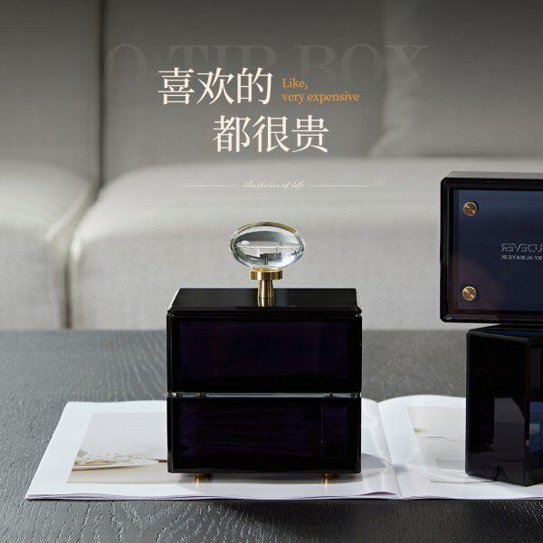 意式家用双层亚克力棉签盒高档会所酒店定制创意独立包装牙线收纳