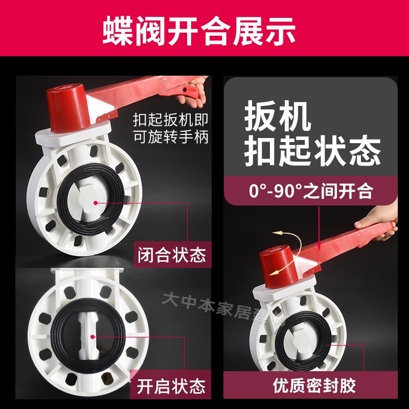 LESSO/联塑PVC白给水管蝶阀110 160 200碟阀门开关总制手把式开关