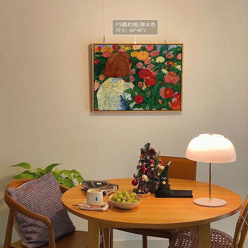 有花的女孩花卉油画风装饰画复古房间床头挂画公寓挂墙新款摆台画图片