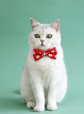 宠物圣诞领结领带猫咪狗狗防窒息扣可调节条纹蝴蝶结双层项圈拍照