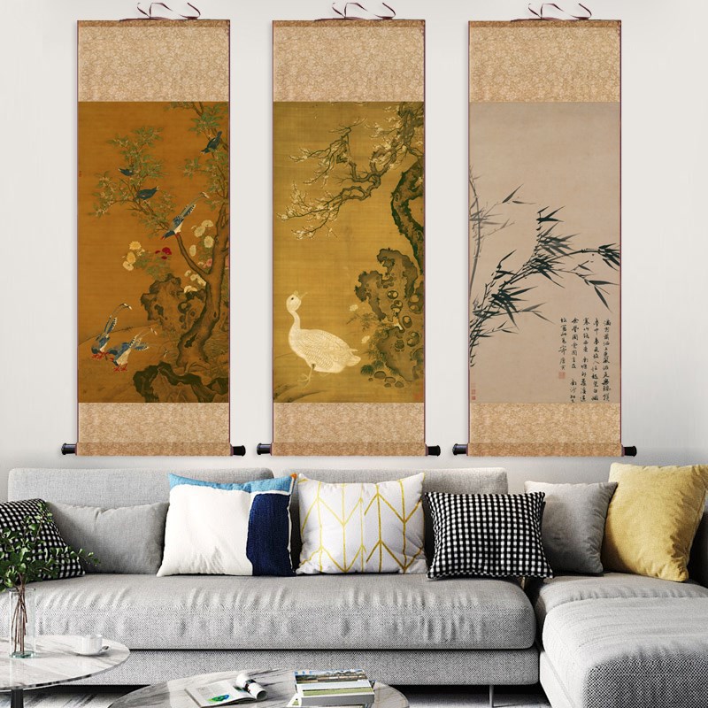 明代名家字画山水画书法卷轴画丝绸画八大山人竹子画绢画花鸟画