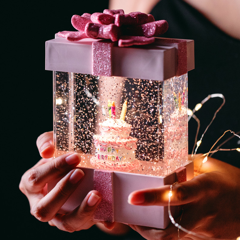 圣诞节音乐盒儿童生日礼物女孩女生八音盒水晶风灯摆件小雪人夜灯