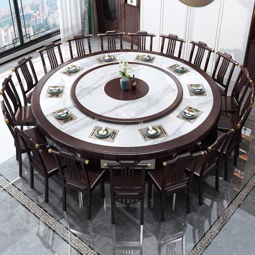 新中式酒店电动餐桌大圆桌18人20人餐厅饭店包厢实木火锅桌椅组合