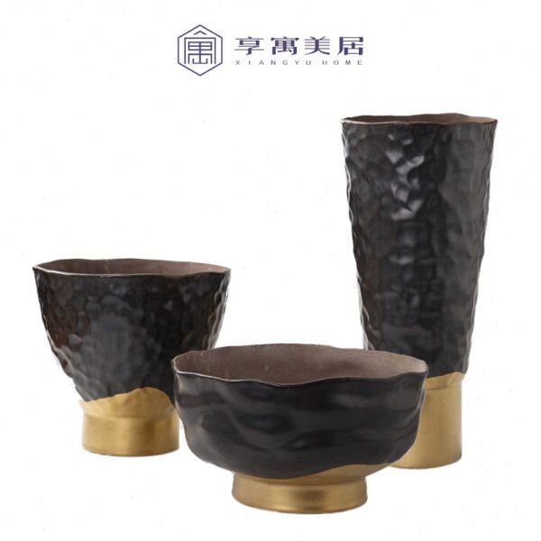 北欧现代轻奢陶瓷花瓶新中式样板房家居客厅玄关装饰摆件餐桌果盘