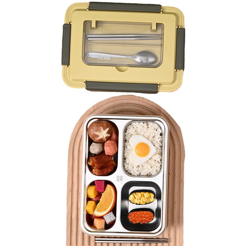 304不锈钢保温饭盒上班族可放餐具C饭盒 方形分格钢餐盘保温饭便