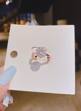 铜镶锆石a抖音旋转戒指微镶开口可调节指环旋转雪花风车同款戒指