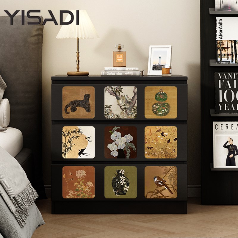 中古风黑色斗柜储物抽屉柜卧x室阳台床头柜收纳柜家用边柜柜客厅