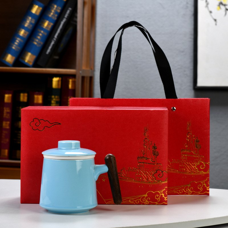 陶瓷水杯茶杯带盖办公n杯子礼盒白瓷杯子带过滤内胆礼品LOGO定 制