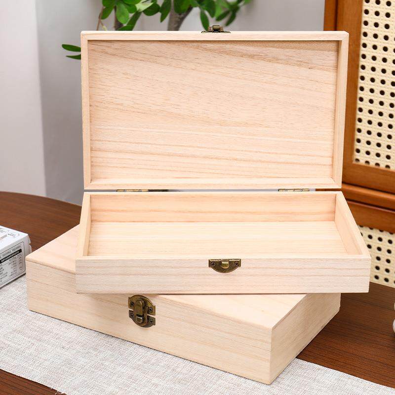 桐木长方形收纳盒茶叶礼盒翻盖木盒日式风格盒子多用途带锁木盒