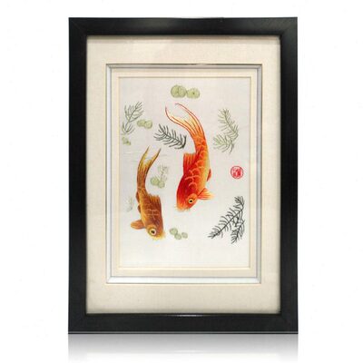 紫金湘绣手绣成品小画 刺绣玄关过道装饰壁画 荷花鱼牡丹风景挂画