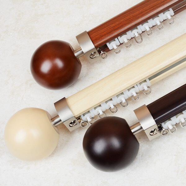 法瑞尔 新型滑轮罗马杆实木装饰头加厚铝合金窗帘轨道静音单双杆