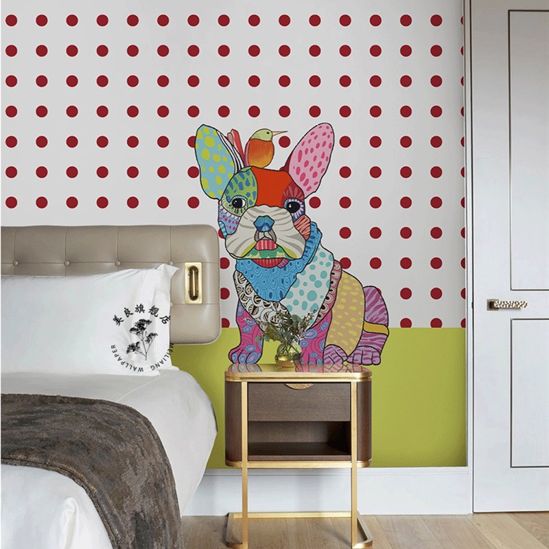 波谱风个性墙纸客厅无缝墙布ktv背E景工装定制壁画斗牛犬彩绘壁纸